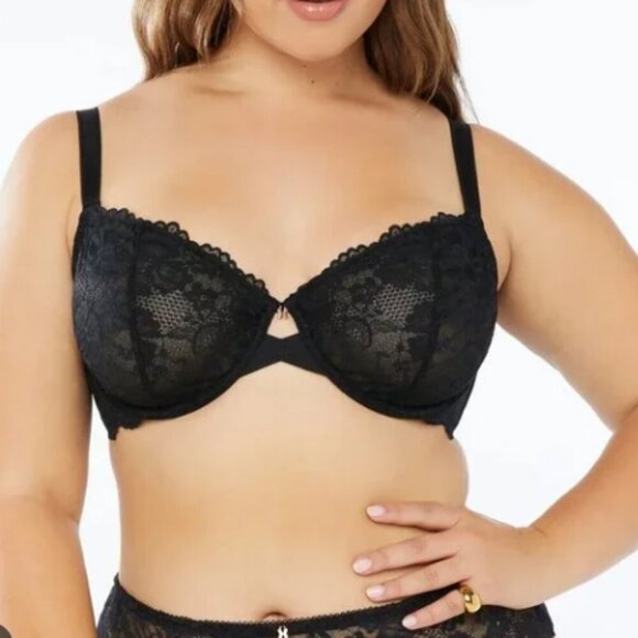 NWT Savage x Fenty 38F(DDD) Floral Lace Unlined Bra in Caviar Black - Picture 1 of 13